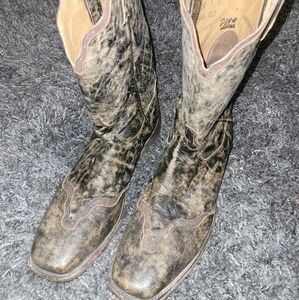 Tony Lama Distressed Brown Leather Cowboy Boots